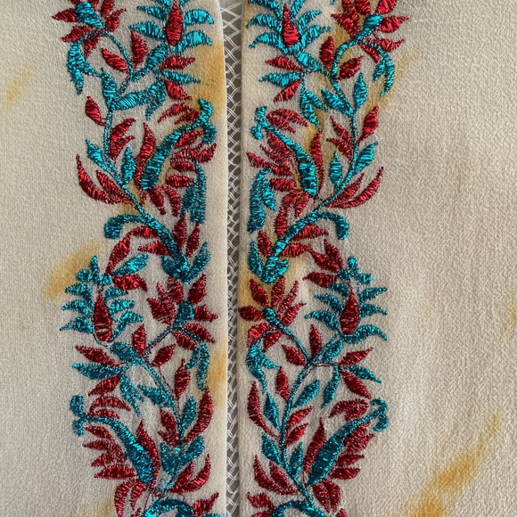 Talisman Puja Saku Shibori Embroidered Boho Blouse Yellow Tie Dye Top Size M - Picture 5 of 7